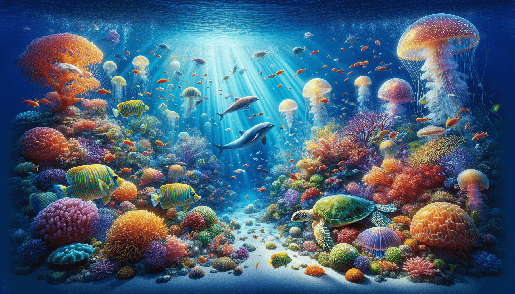 Underwater scene with coral reefs